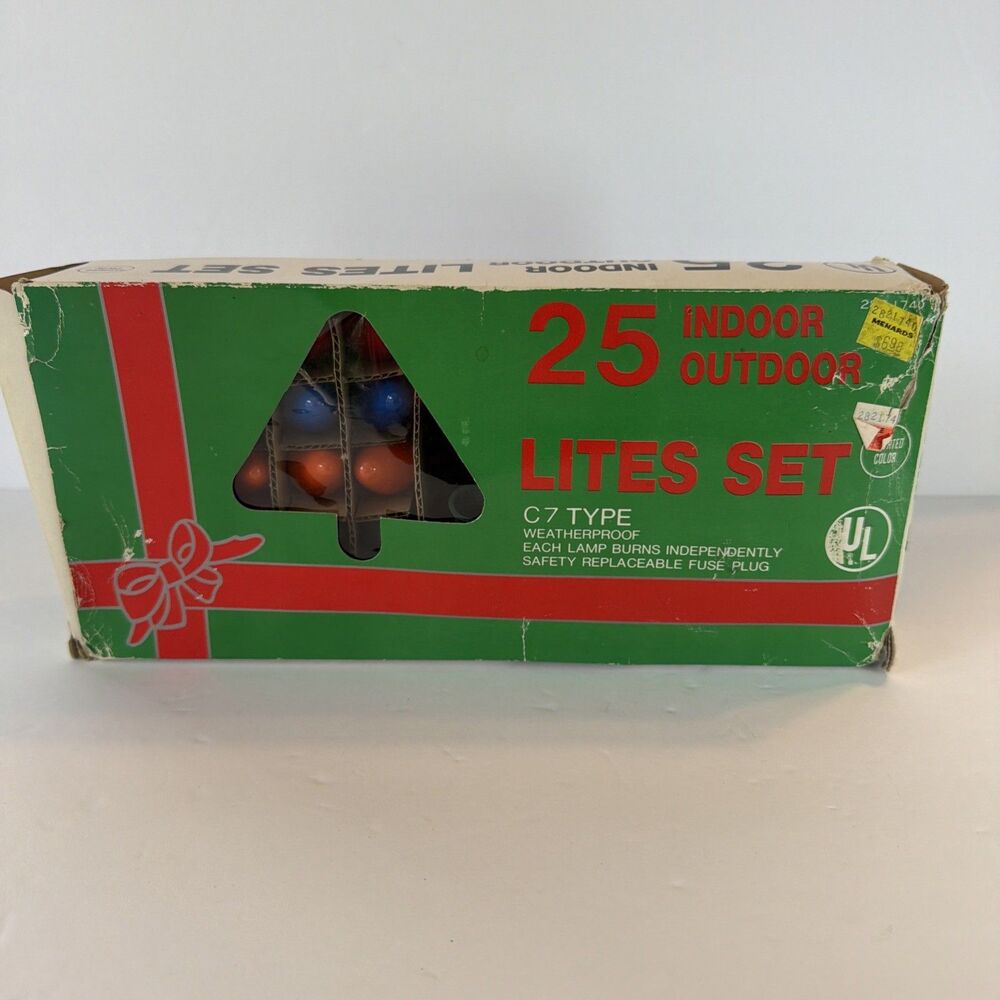 Indoor Outdoor C7 Christmas Light Strand Set 25 Lights Vintage Holiday w Box